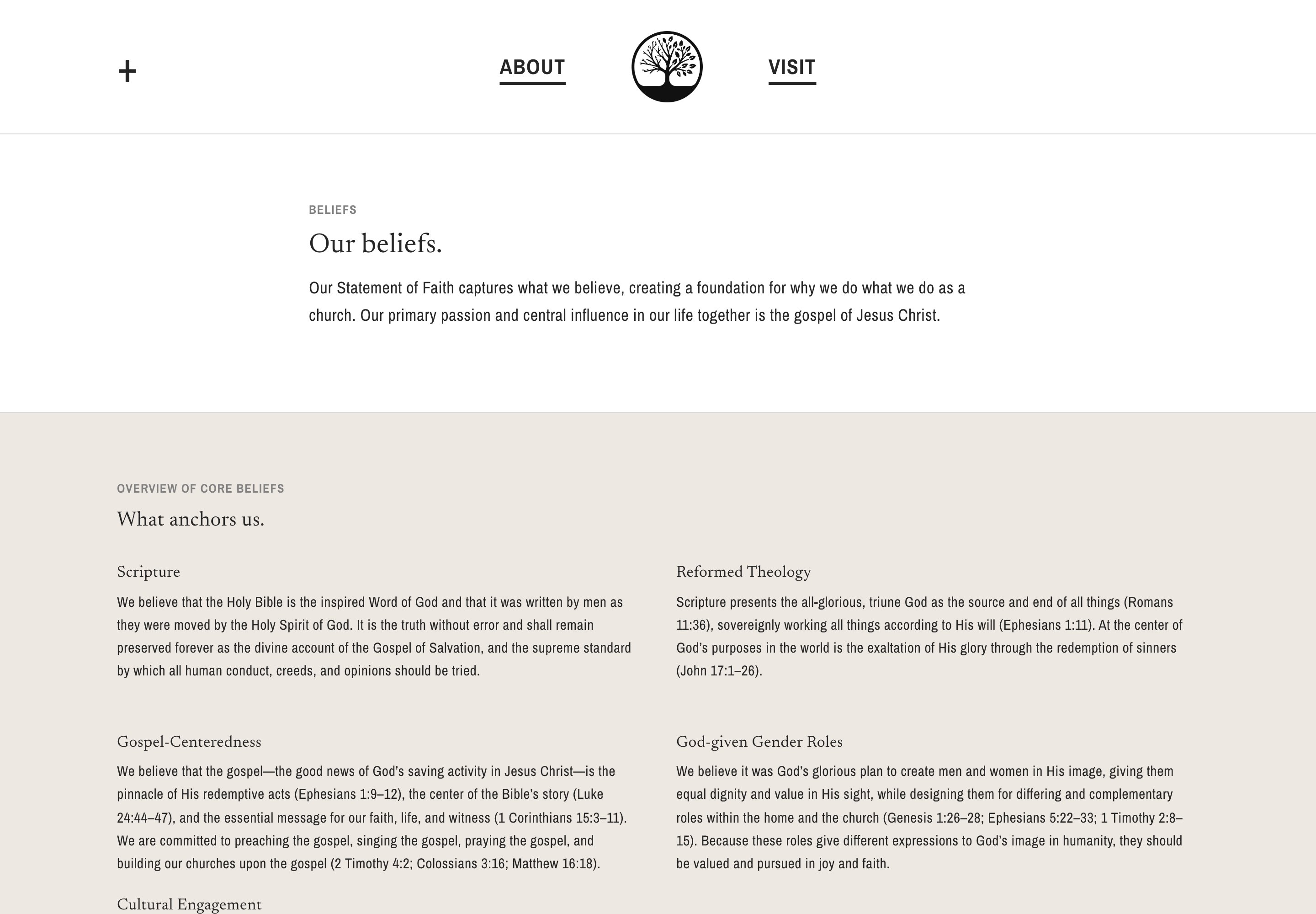 The Beliefs page