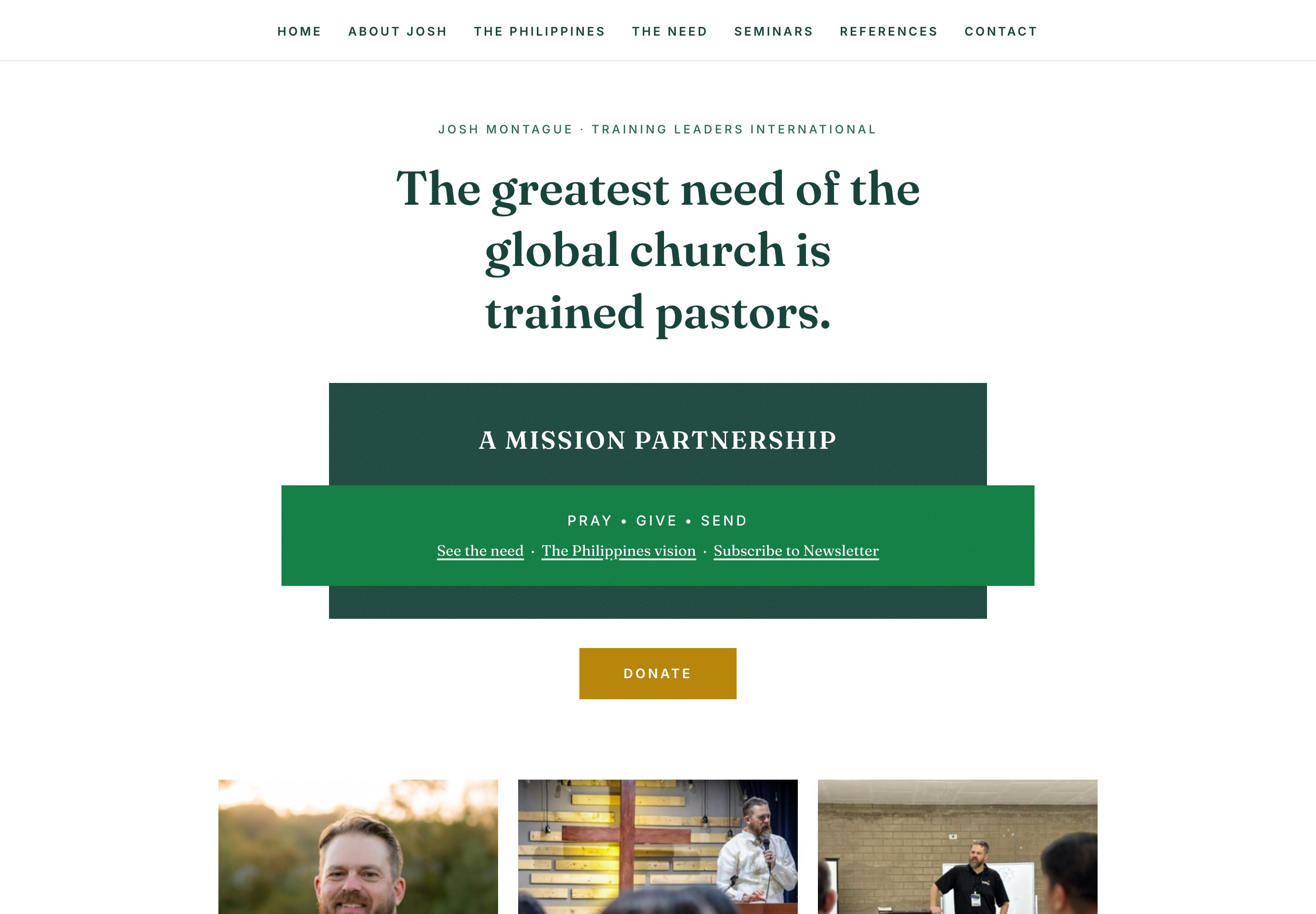 Screenshot of the Send Josh homepage