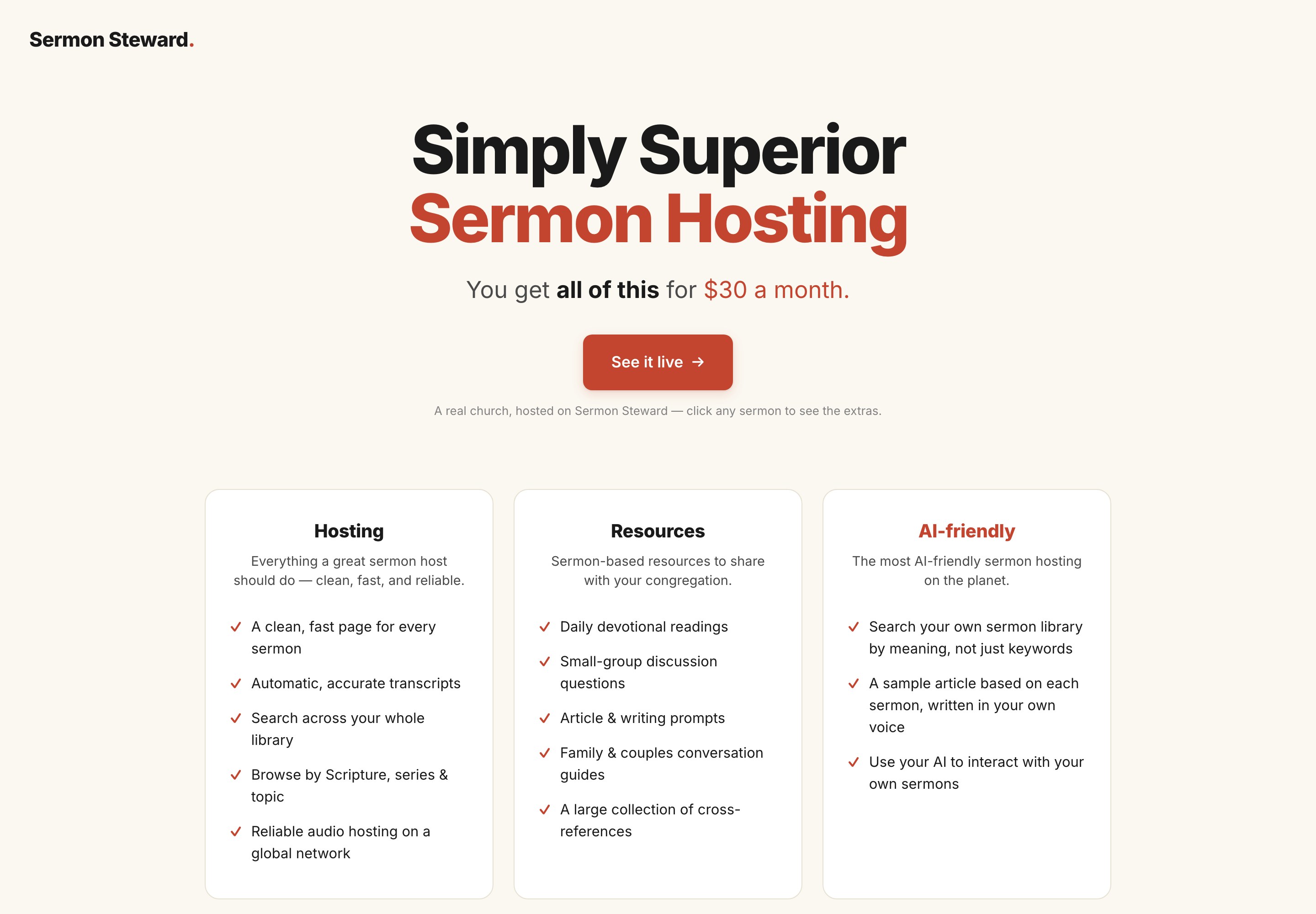 Screenshot of the Sermon Steward homepage