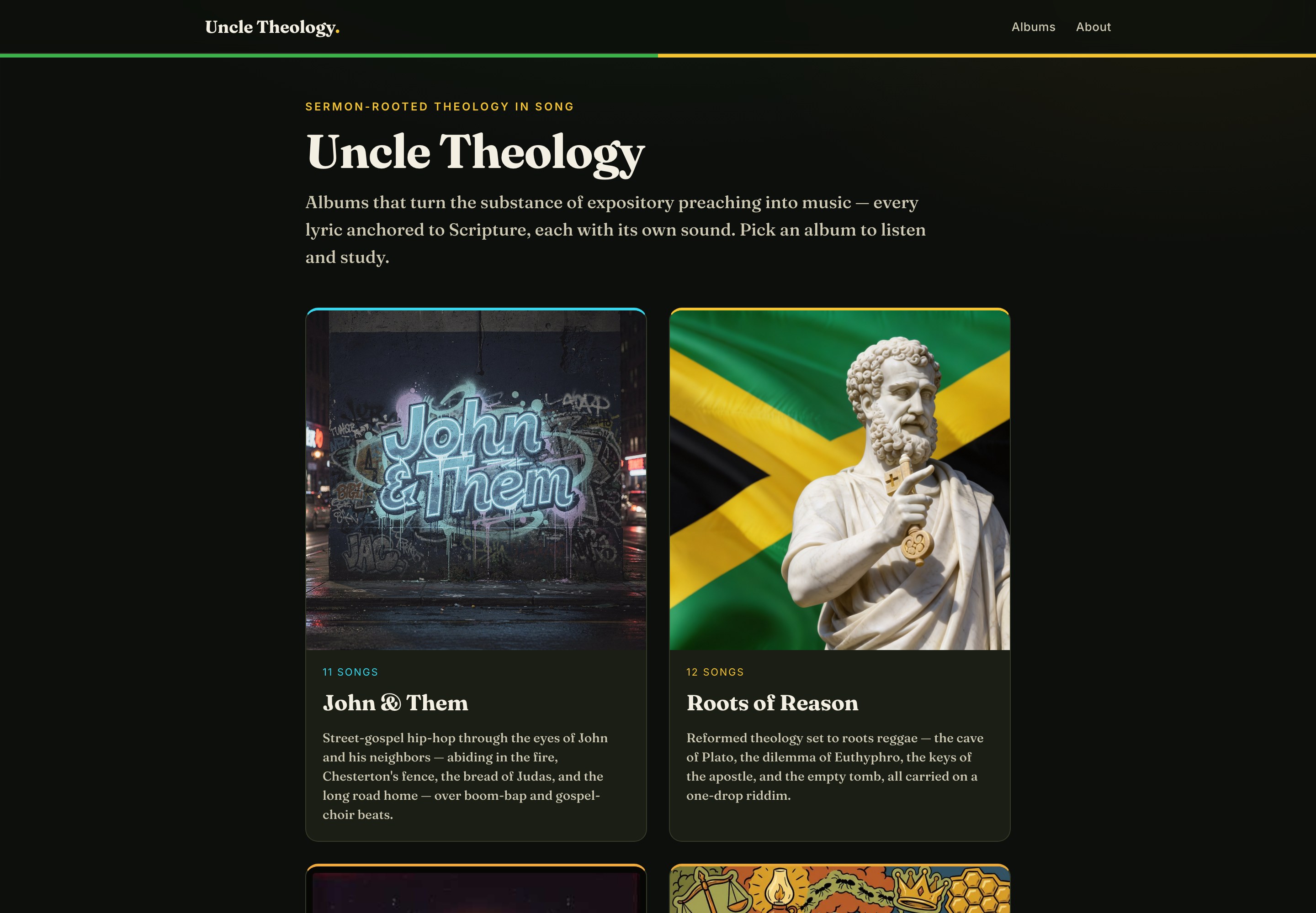 Screenshot of the Uncle Theology homepage